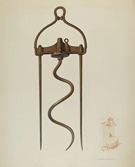Spiral Prints: Spiral Hay Fork, c. 1941. Creator: Oscar Bluhme