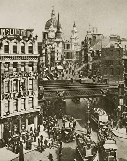 Two Decker Gallery: Spire of St Martins Ludgate and St Pauls Cathedral, London, 20th century. Artist
