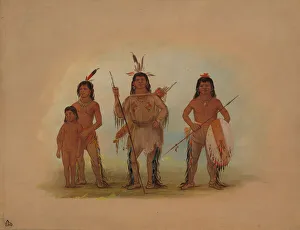 Spokan Chief, Two Warriors, and a Boy, 1855 / 1869. Creator: George Catlin