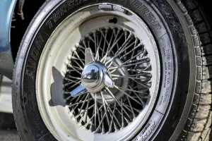 Aston Martin Db4 Collection: Spoked wheel of a 1961 Aston Martin DB4 GT SWB lightweight. Creator: Unknown