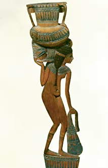 Painted Wood Prints: Spoon in the Form of a Young Girl Carrying a Vase. 18th Dynasty