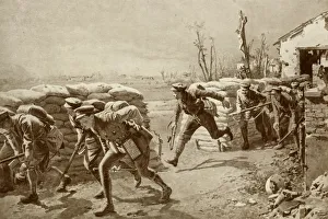 Sandbags Prints: A Sporting Chance: British Soldiers Making a Dash for It, 1916. Creator: Unknown
