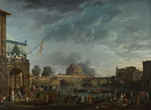 Saint Peters Basilica Prints: A Sporting Contest on the Tiber at Rome, 1750. Artist: Vernet, Claude Joseph (1714-1789)