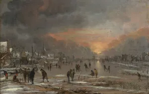 Neer Aert Van Der Prints: Sports on a Frozen River, probably ca. 1660. Creator: Aert van der Neer