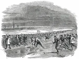 The Fens Prints: Sports on the Ice - Skating Race on Whittlesea Mere, 1850. Creator: Smyth