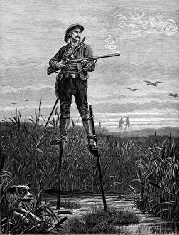 Stilts Prints: A sportsman of the Landes (France), 1880. Creator: Unknown