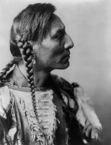 North Dakota Prints: Spotted Bull-Mandan, c1908. Creator: Edward Sheriff Curtis