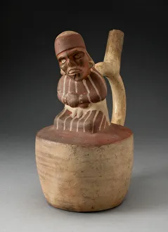 Spout Vessel with Skeletal, Tatooed Figure Attached to Handle, 100 B. C. / A. D. 500