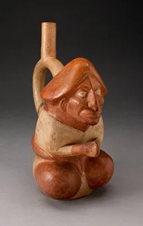 Spouted Vessel in the Form of a Seated Figure with Hands Held Together, 100 B. C. / A. D. 500