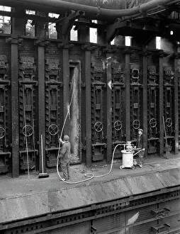 Spraying Prints: Spraying refractory linings at Manvers coking works, near Rotherham, South Yorkshire, 1963