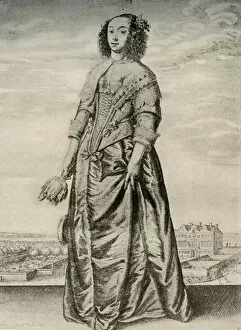 Charles I Gallery: Spring - Fashionable indoor dress of an English lady, reign of Charles I, c1620-1640