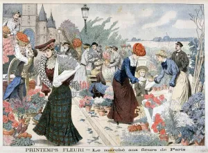 Flower Market Prints: Spring flowers in a market, Paris, 1903