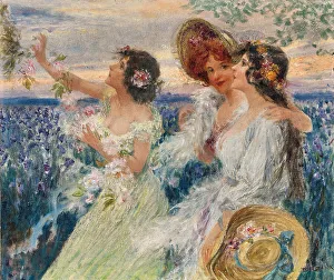 Daydream Prints: Spring, three ladies in front of a field of lilies. Creator: Czech, Emil (1862-1929)