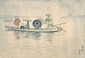 Spring Rain near the Great Riverbank: A Crossing Ferry Boat, c1884. Creator: Kobayashi Kiyochika