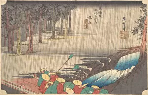Reisho Tokaido Gallery: Spring Rain at Tsuchiyama (50th Station of the Tokaido), 19th century