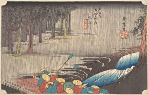 Reisho Tokaido Gallery: Spring Rain at Tsuchiyama, from the series Fifty-three Stations of the Tokaido, 1834-35