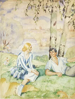 Rendezvous Collection: Spring on the riverbank, 1927. Artist: Kustodiev, Boris Michaylovich (1878-1927)