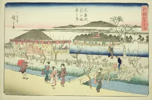 Ueno Park Prints: Spring View of the New Embankment at Shinobazu Pond (Shinobazu ike shin dote haru no)