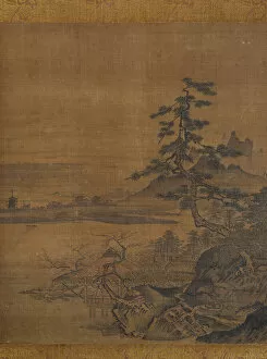 Thatched Gallery: Spring View from a Thatched Pavilion on the Lakeshore, late 15th century. Creator: Sesshû Toyô