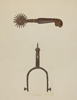 Equestrian Equipment Prints: Spurs, c. 1937. Creator: Albert Geuppert