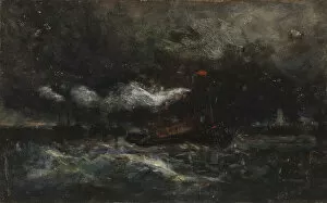 Squall, Brenton Light (boat in storm, lighthouse in background), n.d