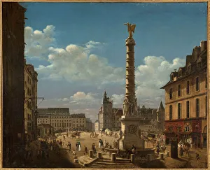 1st Arrondissement Prints: The square and fountain of Chatelet, 1810. Creator: Etienne Bouhot