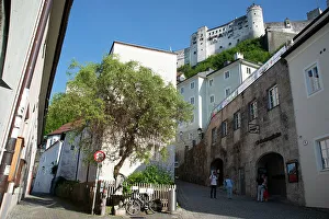 Square in front of the funicular that leads up to the Festung Hohensalzburg, Salzburg, Austria, 2022 Creator: Ethel Davies