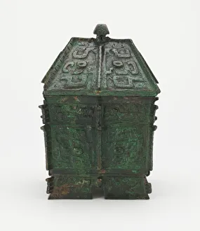 Ritual Vessel Prints: Square lidded ritual wine container with lid (fangyi), Late Shang dynasty, ca