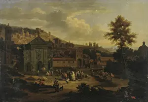 Peeter Prints: Square in a Seaside Town, 1675. Creators: Adriaen Frans Boudewyns, Peeter Bout