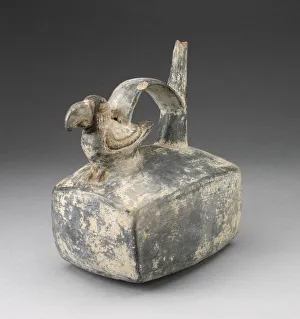 Mochica Prints: Square Spouted Vessel with Parrot Molded on Handle, A. D. 250 / 550. Creator: Unknown