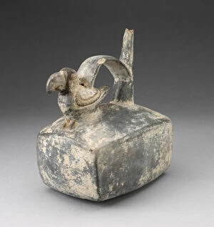 Square Spouted Vessel with Parrot Molded on Handle, A.D. 250/550. Creator: Unknown