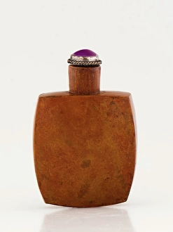 Visual Prints: Squared wooden snuff bottle with scoop, late 19th century. Creator: Unknown
