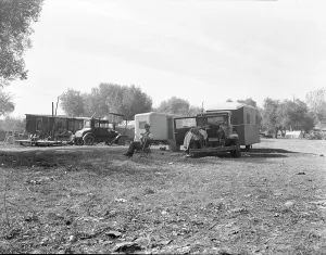 Refugee Camp Prints: Squatter camp, outskirts of Bakersfield, California, 1936. Creator: Dorothea Lange