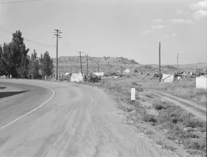 Migration Collection: Squatter camp before season opens, Malin, Klamath County, Oregon, 1939. Creator: Dorothea Lange