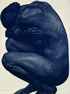 Mixed Media Prints: Squatting Female Nude, 1916. Creator: Dorignac, Georges (1879-1925)