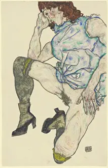 Schiele Prints: Squatting Girl, 1917. Creator: Schiele, Egon (1890-1918)