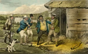 Squire Cheatums Keeper attacks the Murderer of Old Tom, 1838. Artist: Henry Thomas Alken Squire Cheatums Keeper attacks the Murderer of Old Tom, 1838. Artist: Henry Thomas Alken
