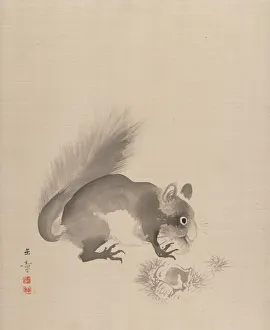 Chestnut Prints: Squirrel Eating Chestnuts, 1887-92. Creator: Gyokusho Kawabata
