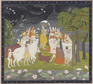 Indian Miniature Collection: Sri Krsna with the flute, ca. 1790-1800. Creator: Unknown