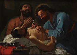 Brothers Prints: SS Cosmas and Damian dressing a chest wound, 1748. Creator: Antoine de Favray