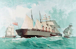 Chromolithograph Collection: SS Great Eastern, IK Brunels great steam ship, 1858