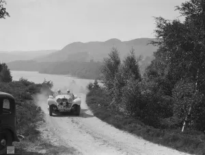 SS Jaguar 100 open 2-seater of Miss E Violet Watson competing in the RSAC Scottish Rally, 1939