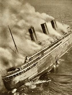 Liner Gallery: The SS L Atlantique on fire, 1933, (1935). Creator: Unknown