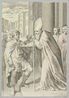 Crosier Collection: St. Ambrose, Archbishop of Milan, Turning Back Emperor Theodosius, 1681
