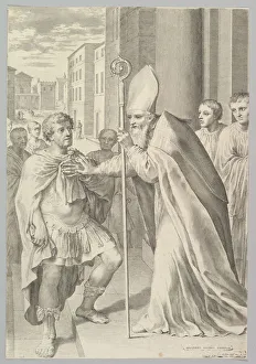 Refusal Prints: St. Ambrose, Archbishop of Milan, Turning Back Emperor Theodosius, 1681