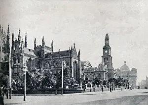 George Street Prints: St. Andrews Cathedral, Sydney Town Hall, and Market Buildings, c1900. Creator: Unknown