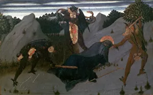 Antony Of Thebes Gallery: St Anthony Beaten by Devils, 1423-1426. Artist: Sassetta