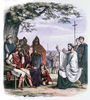 St Augustine preaching to King Ethelbert and Queen Bertha, 19th century. Artist: James William Edmund Doyle