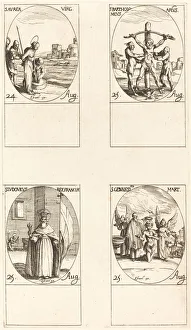Martyrs Prints: St. Aurea; St. Bartholomew; St. Louis; St. Genesius. Creator: Jacques Callot