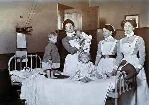 Employee Prints: St Bartholomew's Hospital, London: nurses and children in casualty